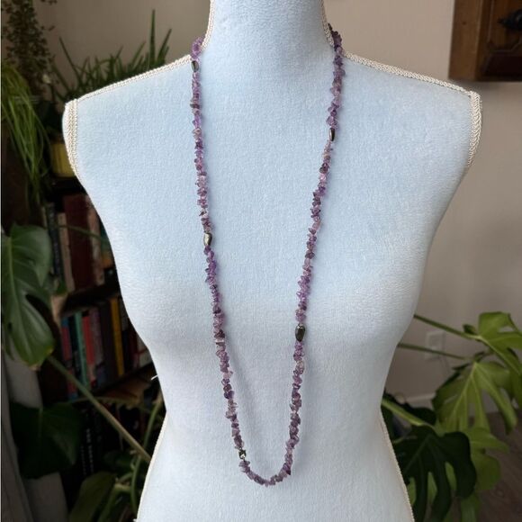 Vintage Genuine amethyst & hematite long necklace - Picture 2 of 7